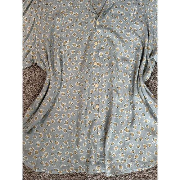 Flax Oversized Button Up Blouse Sheer Rayon Floral Pattern Tunic Blue Women’s M - Picture 6 of 11